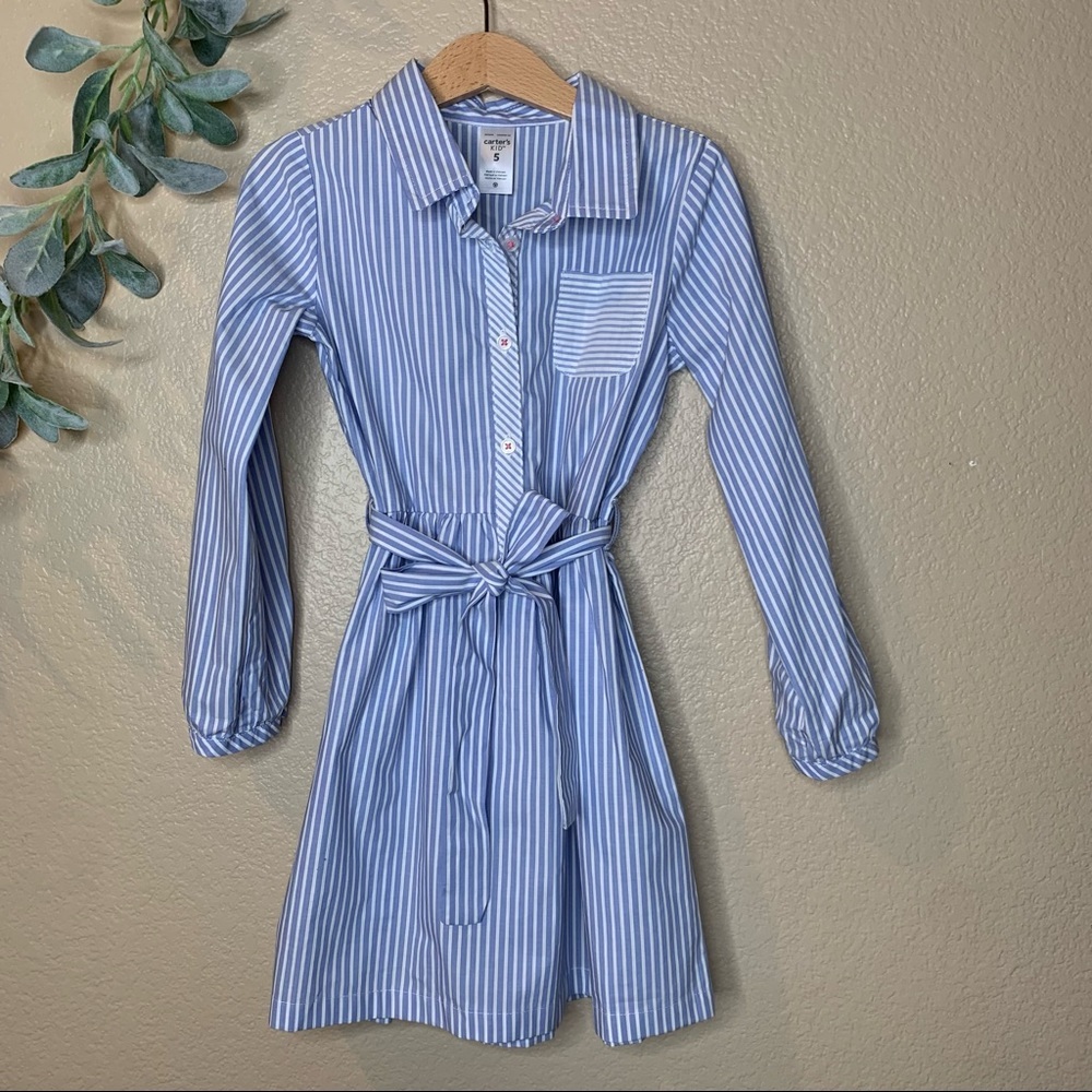 Carter's ~ Blue and White Stripped Belted Button Up Dress
